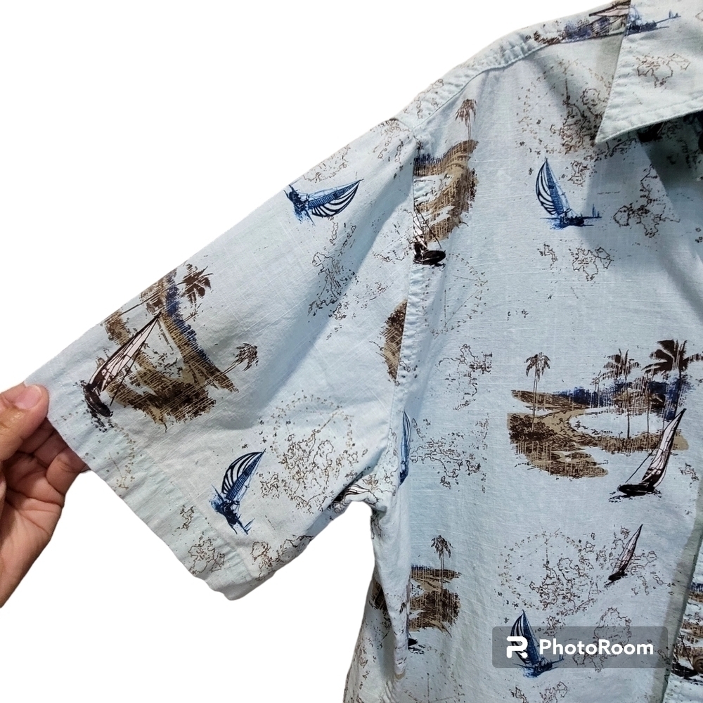 Croft & Barrow Large Men's Baby Blue Brown 100% Cotton Dress Shirt Tropicsl VCAY - Picture 4 of 6